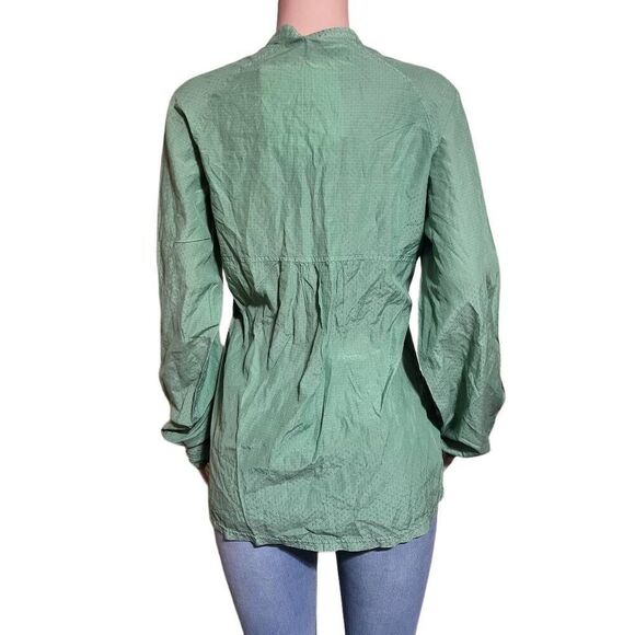 Women peasant mandarin collar spearmint silk boho top casual loose blouse M - Picture 3 of 7